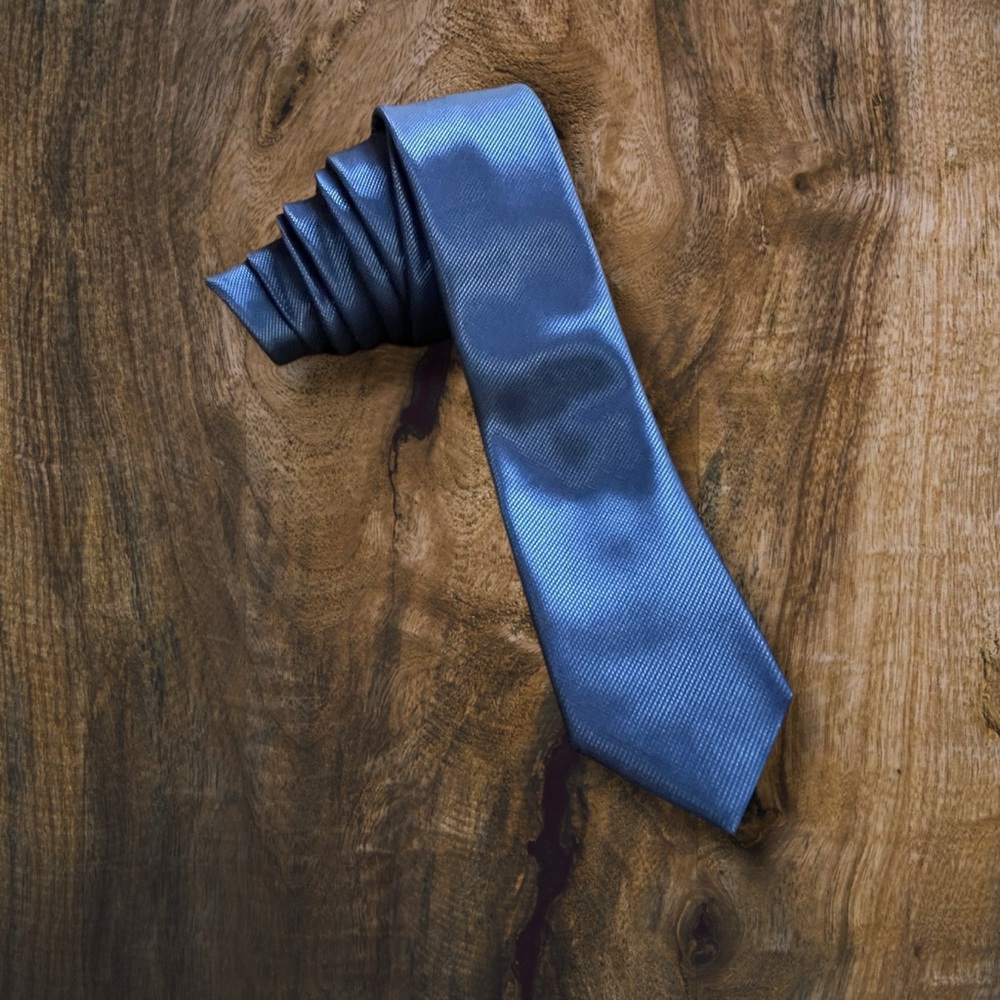 Hugo By Hugo Boss Steel Blue Skinny Tie Thin Shiny Polyester Italy Modern Style